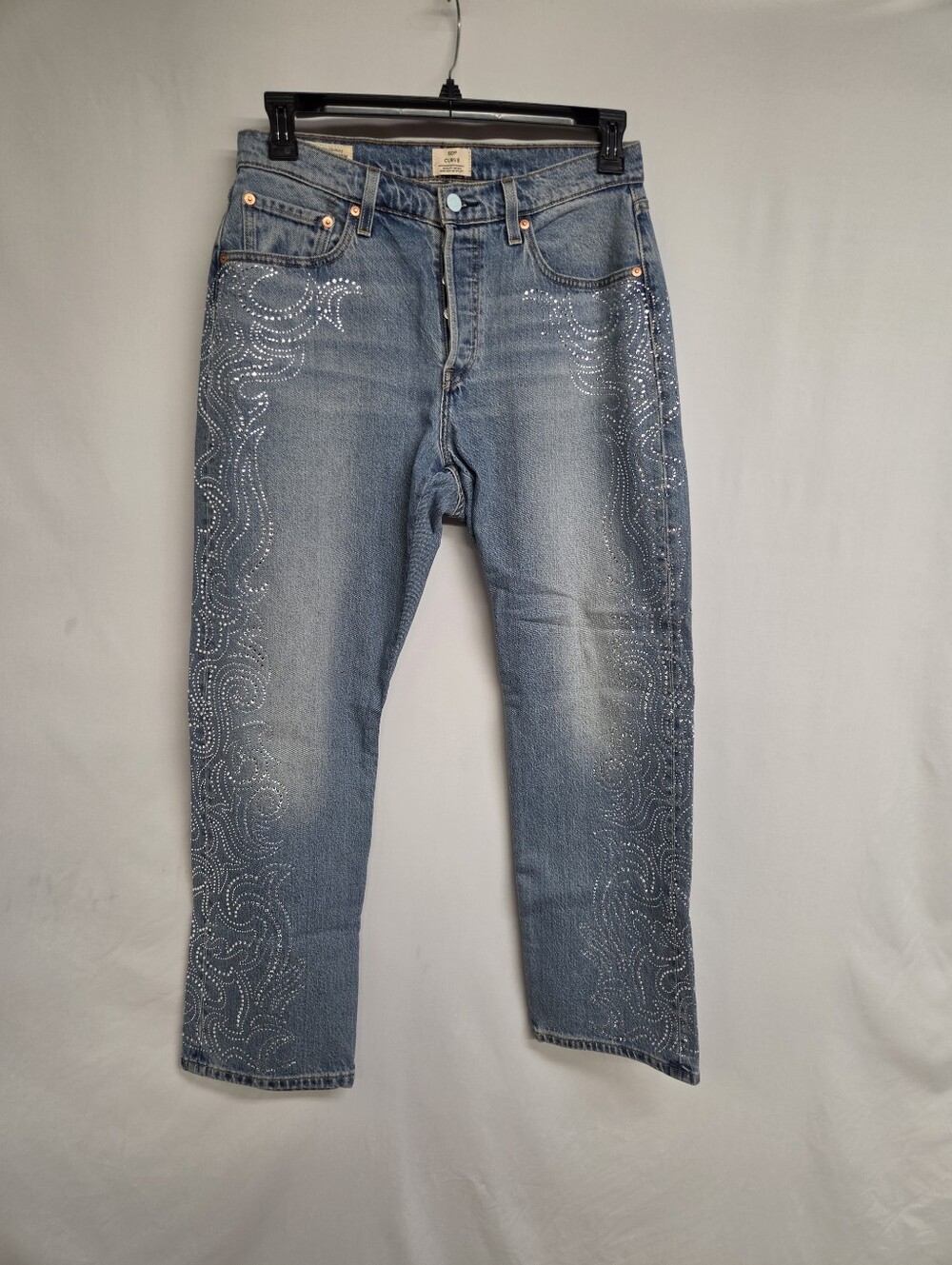 Levi's Beyonce 501 90s Jeans Women 31x30 Blue Rhinestone Cowboy Studded Straight
